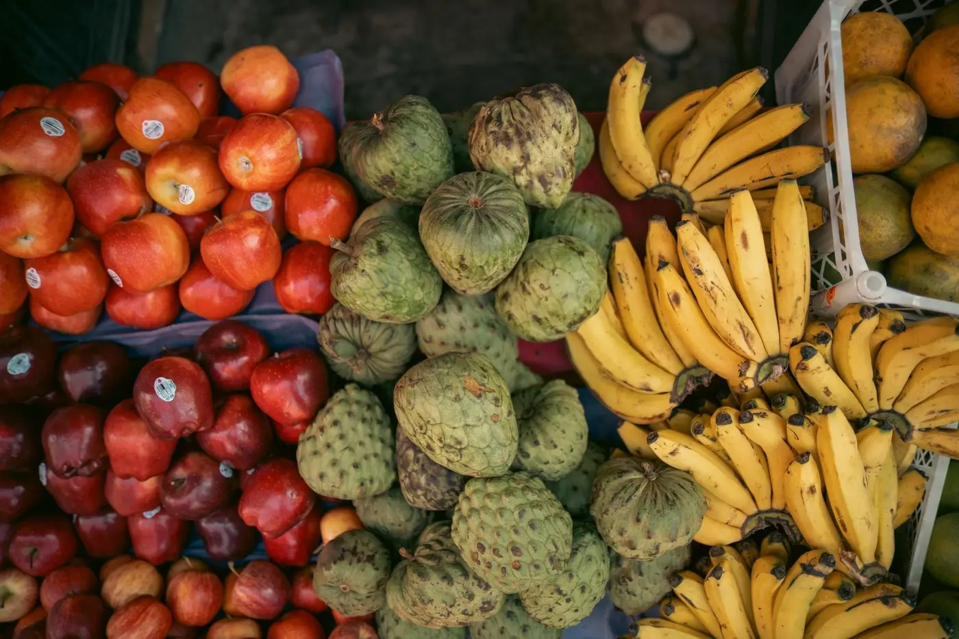 Fresh fruit stacked at a local market