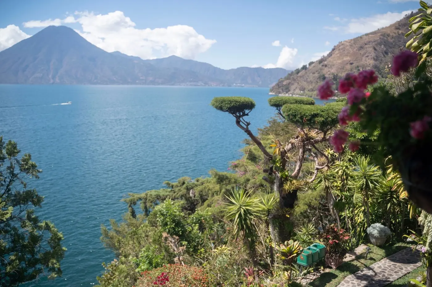 Lake Atitlan ringed by volcanoes