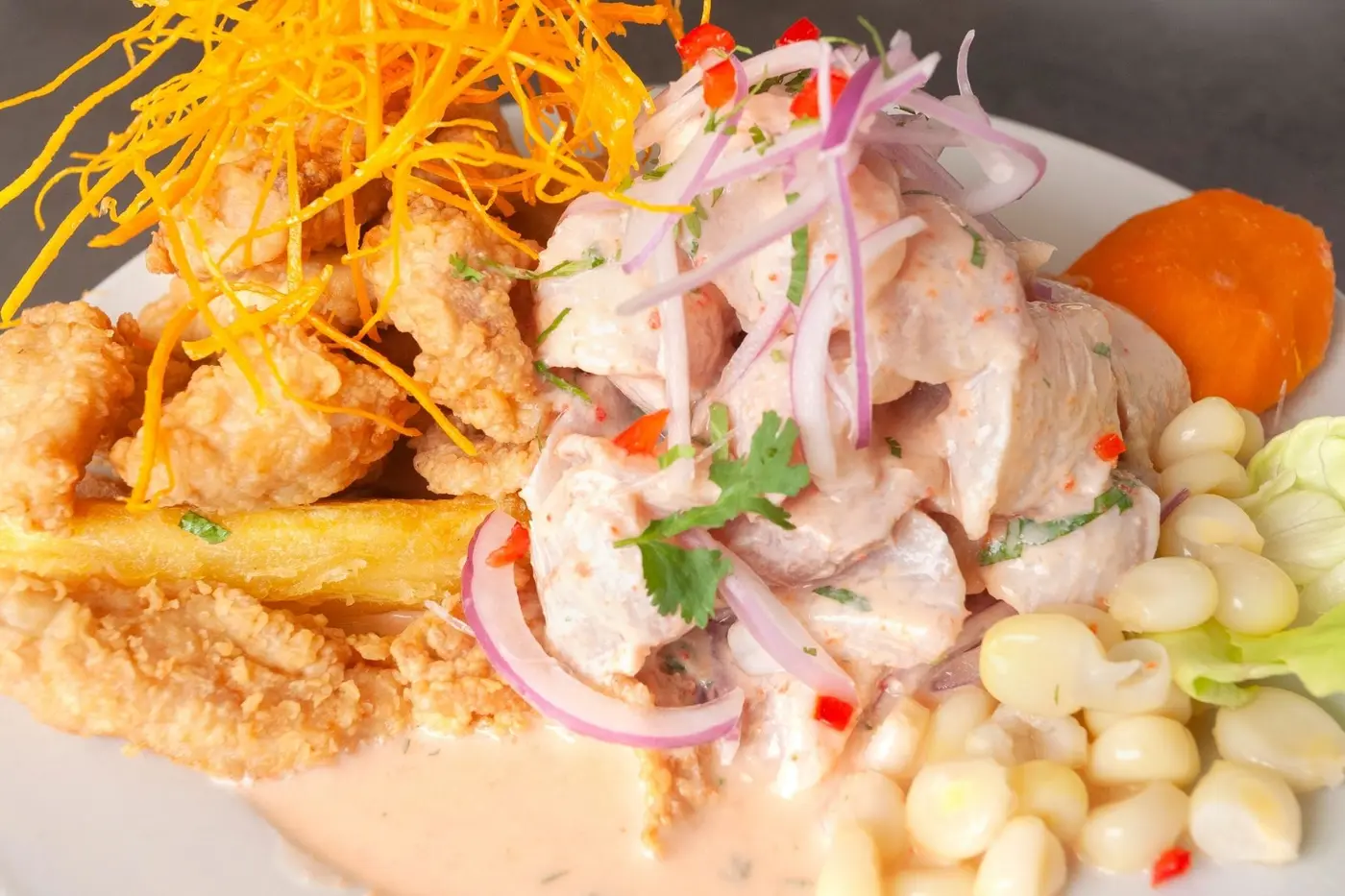 A plate of Peruvian ceviche