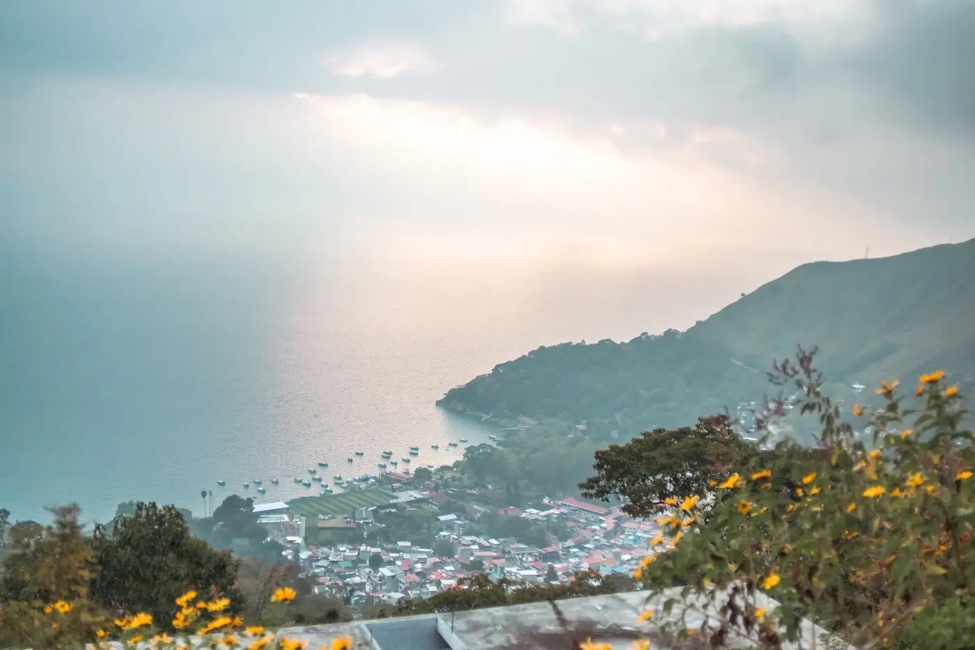 Lakeside village seen from the hillside above Lake Atitlán