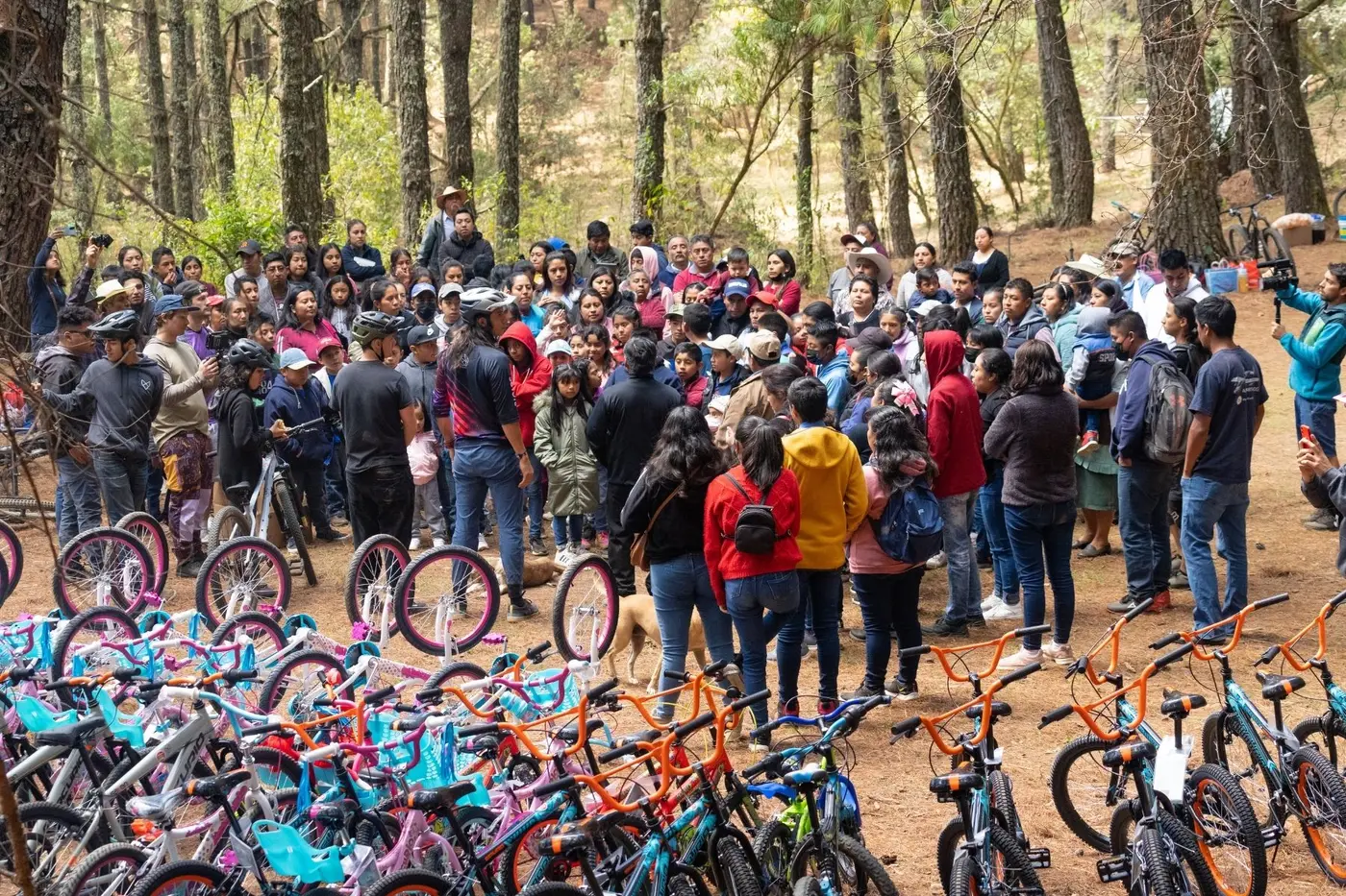 Hundreds of donated bikes lined up for the kids of Ixtepeji